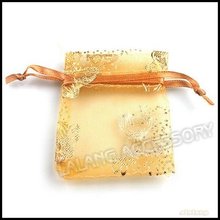 150pcs/lot 5X7cm Orange Butterfly Pattern Wedding Favor Organza Bag Drawstring Jewelry Gift Bags Fit Packaging 120395