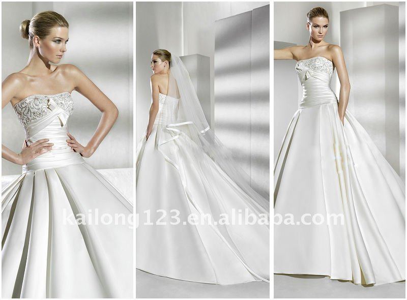  Embroidered Tulle With Beads Satin Pleated Bow Popular Wedding Gowns