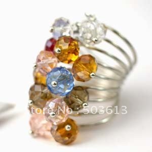 Wholesale 50pcs/lot 6-7 Cute Wedding Mix Color Crystal Glass Beads Cooktail Ring Fashion Jewelry Ring r1031
