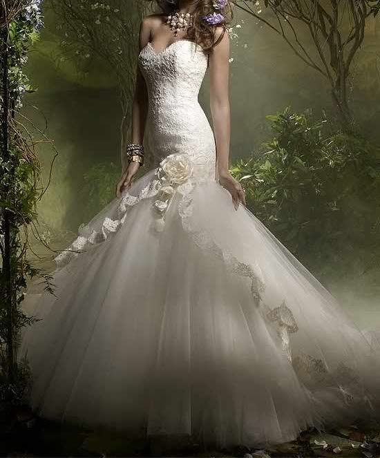 Free Shipping Mermaid Style Tulle Romantic Spanish Lace Wedding Dresses Hot