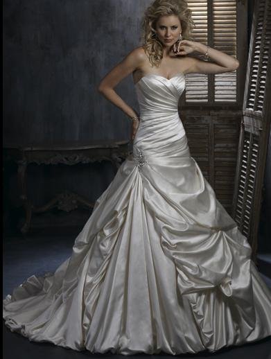  SideDraped Cascading Ruffle Taffeta Beading Wedding dress on whole sale