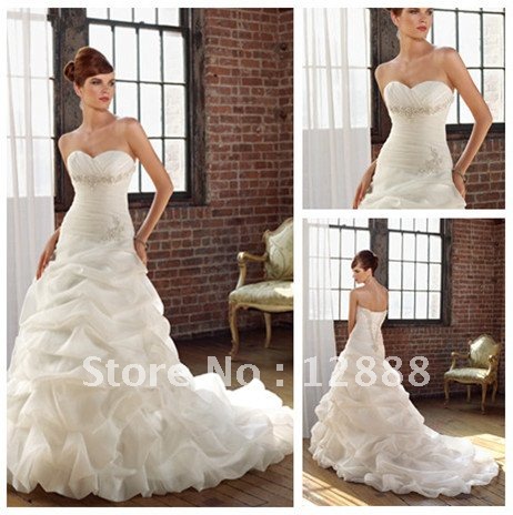 designer satin ivory ruched Couture Wedding Gowns 