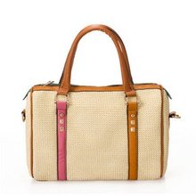 free shipping Straw handbag spell hit color handbag lady handbag fashion color cross handbag