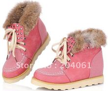 Christmas Wholesale Snow Boot,studded flat snow Boot,warm snow boot,rabbit fur,lace-up shoe,blue,pink,yellow&Free shipping