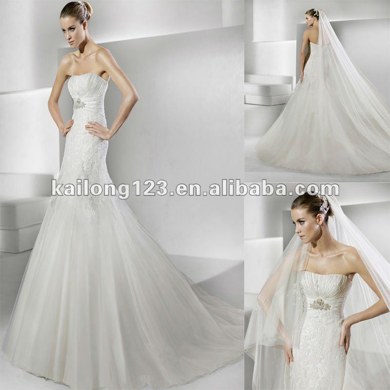 New Style Fit and Flare Chapel train Strapless Ruched Beaded Bust Organza 