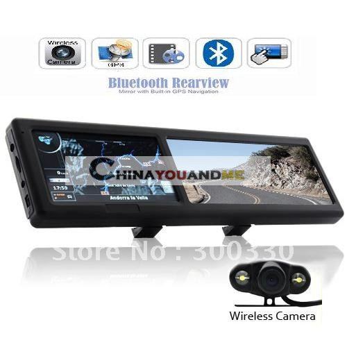 4 3 Inch car gps Navigator Bluetooth Rearview Mirror with Wireless camera GPS4309