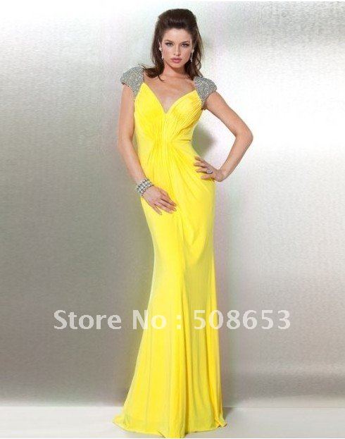 yellow-Slim-V-neck-ball-gown-Evening-party-dresses-Homecoming-dresses ...