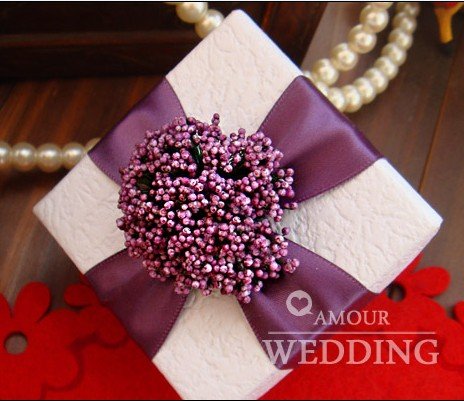 Free Shipping 30 pcs lot Wedding Favors Candy Box Gift Purple Ribbon Unique