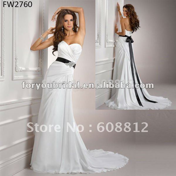FW2760 Chiffon Sweetheart Wedding Dress With Black Sash