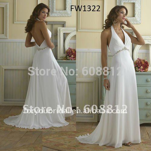 FW1322 Sexy Halter Chiffon Floor Length Backless Wedding Dress