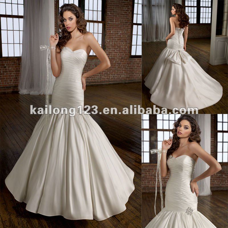 Sweetheart Strapless Trumpet Mermaid Sweep train Beaded Ruched Taffeta Lace