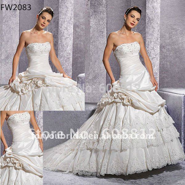 FW2083 Sleeveless Floor Length Lace Taffeta Wedding Gown 2012