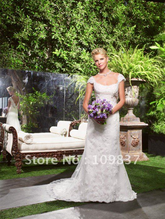 Most Beautiful Cap Sleeves Aline Court Train Lace Wedding Dresses