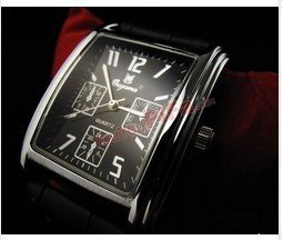 FREE SHIPPING Luxury Square Black Leather Strap Men Watch Wrist Watch Quartz Watch*Best Gift & Retail Goods