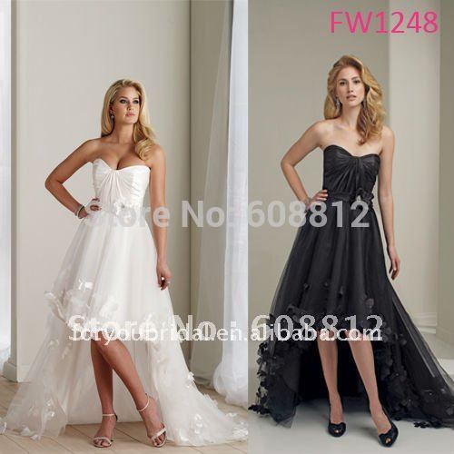 FW1248 Custom Made Sleeveless Front Short And Long Back Black Wedding Dress
