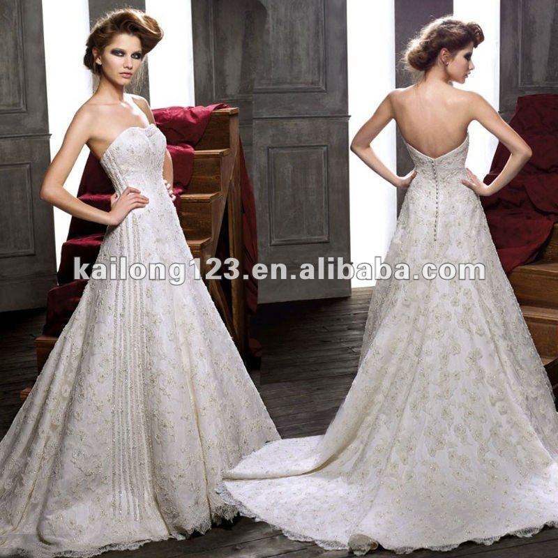 Princess Strapless Appliqued Beaded Aline Lace Wedding Gown