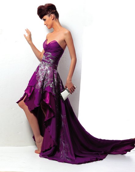 Vintage HiLo sweetheart lace applique purple chiffon prom dress long formal