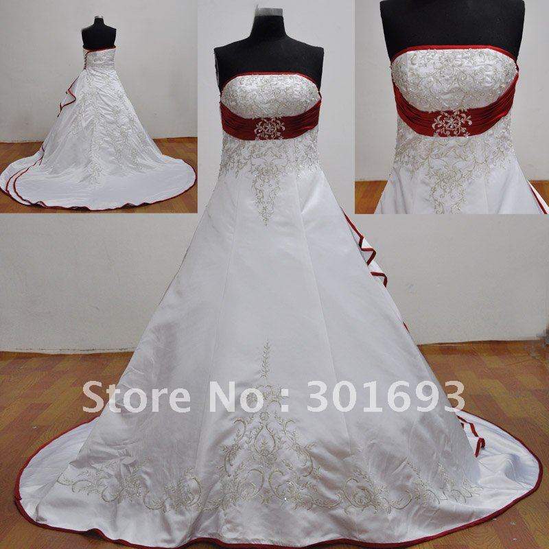 Satin ORW144 Beaded Embroidered Red and White Wedding Dresses