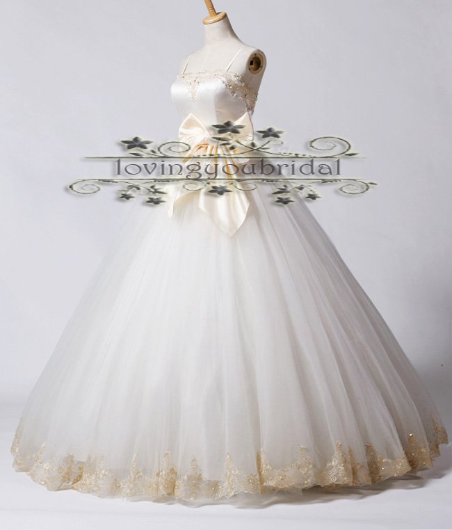 Bow Belt Wedding Dress With Strap and High Quality Stretch Tulle
