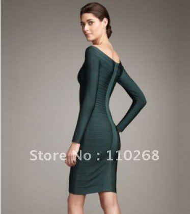 Long Sleeve Bandage Dress on Evening Dress With Scoop Neck Body Con Dress Metallic Prom Dress