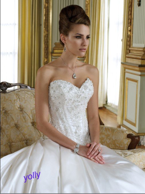 Hot Sale Satin Beadings Embroidery Wedding Dresses Fress Shipping
