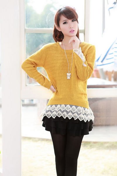 Trendy Fashion Tops  Size on Lady Plus Size Long Sleeve Crochet Sweaters Pullovers Dresses With