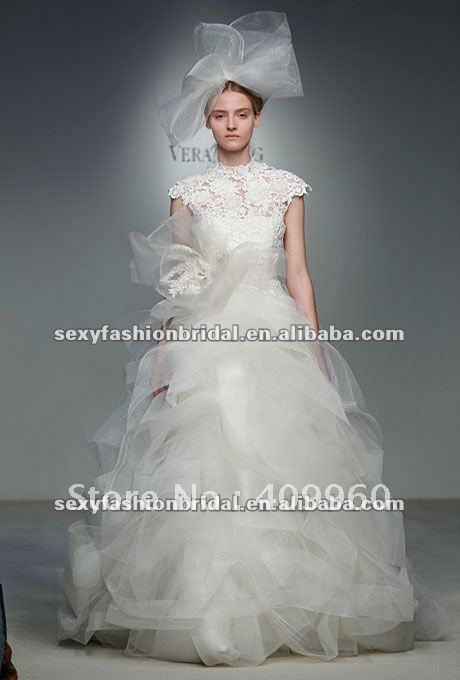 jewel lace top bodice complex ruffle a line new model wedding dress 2012