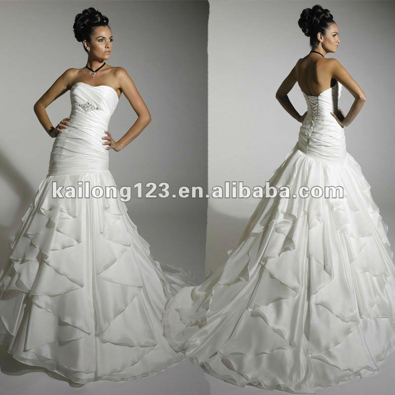 Royal Strapless Organza Tiered Jewelling white Mermaid Wedding Dress