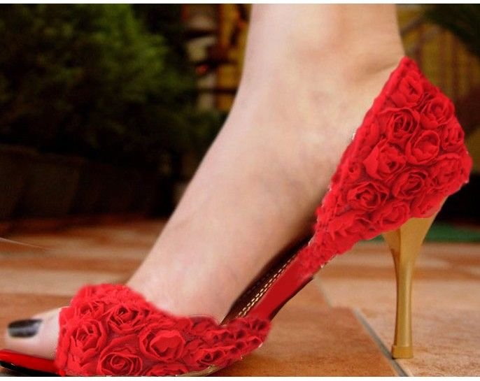 2012 Wedding dress Red Rose Flowers Wedding shoes High Heel sandals for 