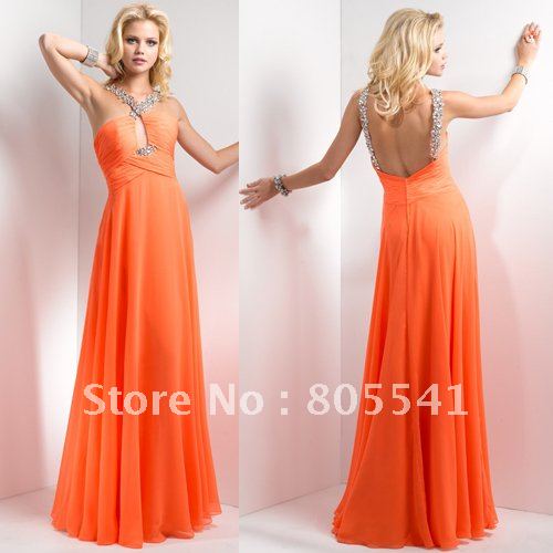 ... Orange-Formal-Dress-A-line-Halter-Chiffon-Party-Evening-Dress-ED