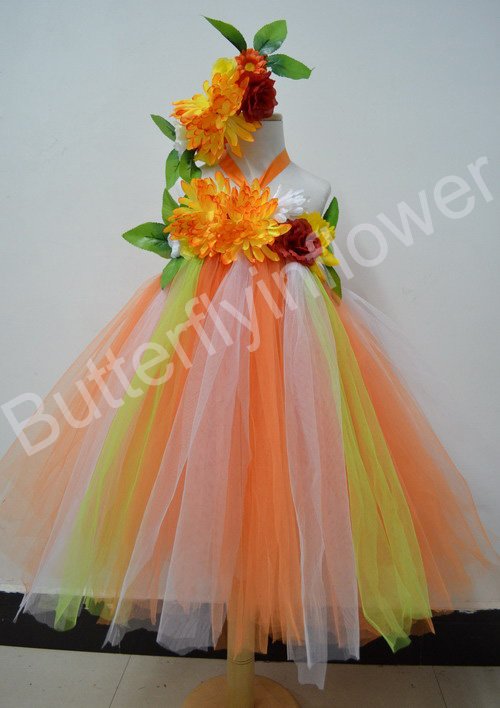 hawaii girl dress gliter tulle tutu grown flower girl dress with match 