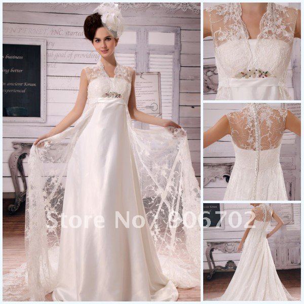  Line Satin Rhinestone OffShoulder Court Train Lace Top Wedding Dresses