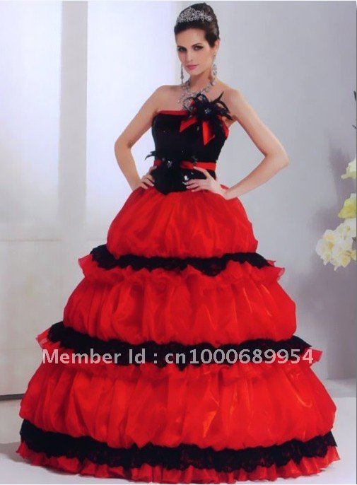 Classic Strapless Lace Feathers Ball gown Evening Prom wedding dress