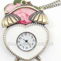 New Arrivel Pendant Pocket Watch White Heart Shape Alarm Clock Retro Watch Long Chain Necklace