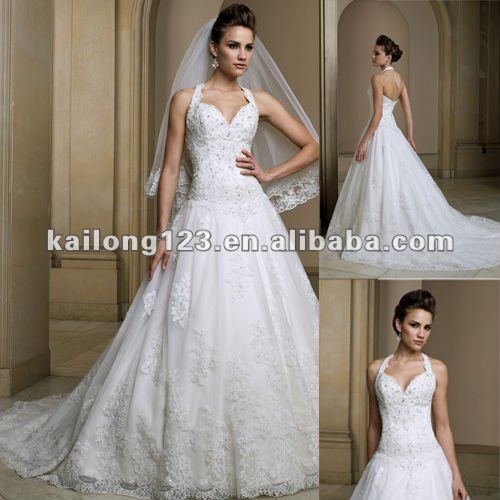 Delicated Halter Sweetheart Crystal Ball Gown Lace Bridal Wedding Dress