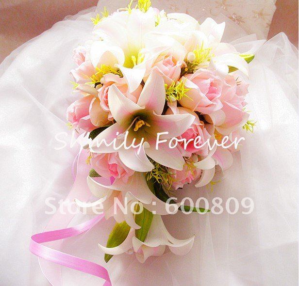 Top quality Pink Rose with Lily Wedding Throw BouquetBunch of flower 