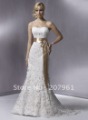 Free shipping wholesale 2012 White&ivory Strapless lace wedding dress with trailing FF446