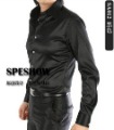Free shipping 2012 hot sale men high-grade black shiny silk satin long-sleeved shirt SA0193