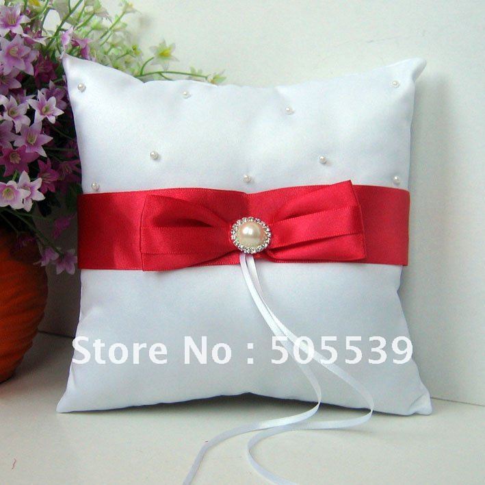 Free shipping red singal bow wedding ring pillowbridal ring pillowsmall 