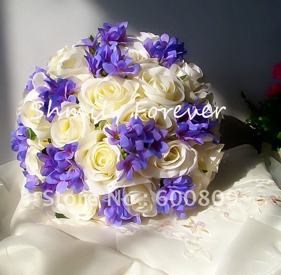 Romanit Ivory Purple Pink Silk Handmade Wedding Bouquet Flower Girl 