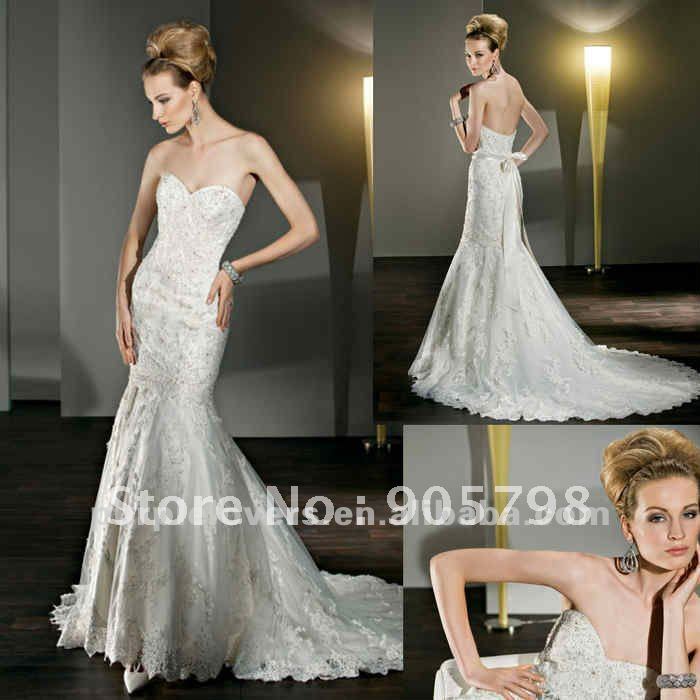 2012 Gorgeous Lace beaded detachable wedding gown