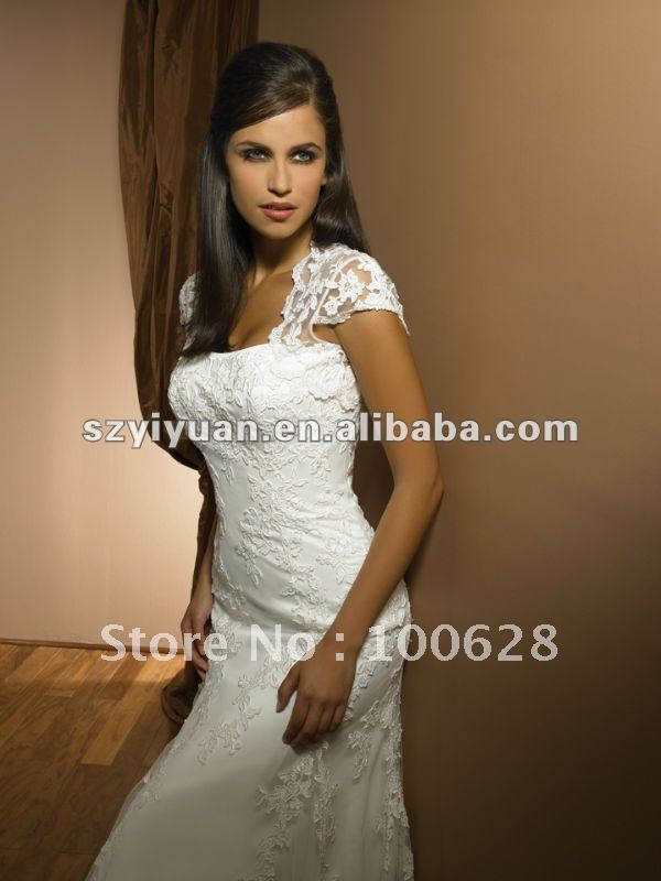 2012 Elegant Satin Beaded Lace Open Back Wedding Dress Gown