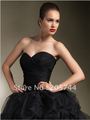 2012 Aline Organza Satin Black Sweetheart Ruched Tiered Knee Length Wedding Dress zippered back