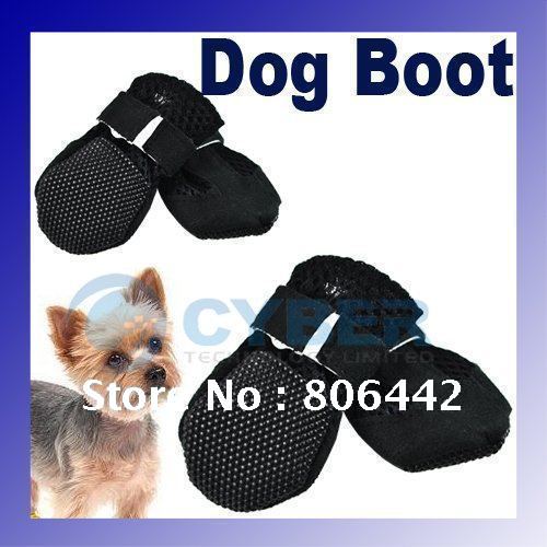 4 PCS Pet Dog Boots Shoes Air Holes Black Suede Synthetic SML
