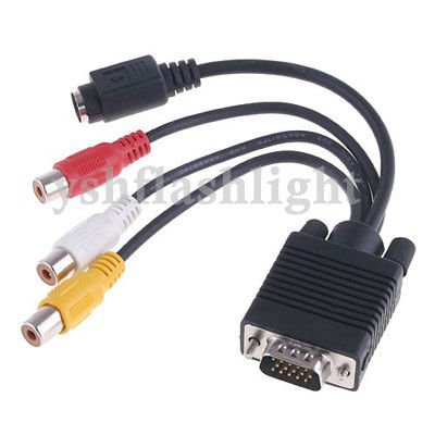 Lowest price!freeshipping VGA to TV Converter S-Video RCA Cable Adapter for pc #9686