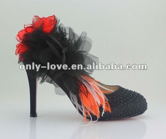 BS209 handmade high heel black flower wedding shoes evening shoes party 