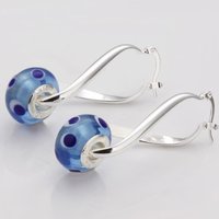 Worldwide! Free shipping! Good sterling silver European Lampwork Sapphire Nice Cute Beads Earring PE77  HOT
