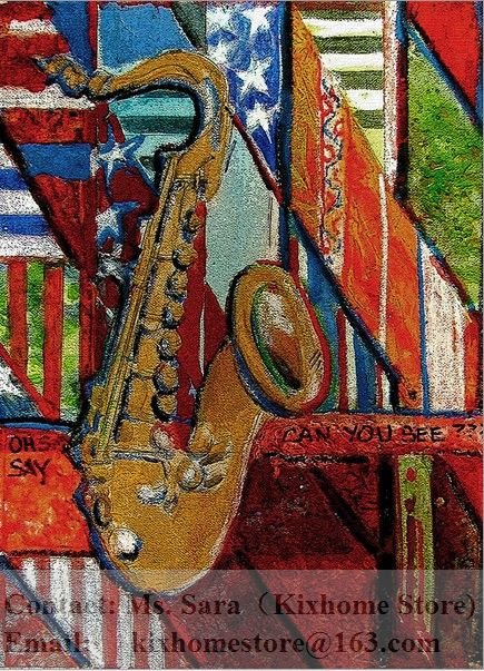 New Wholesale 100% hand painted Museum quality Mindy -Oh Say Can You See musical instruments oil paintings replica on canvas(China (Mainland))
