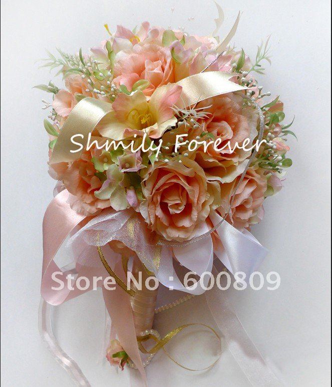 Elegent Champagne Artificial Flower Wedding Bridal Bouquet For Wedding