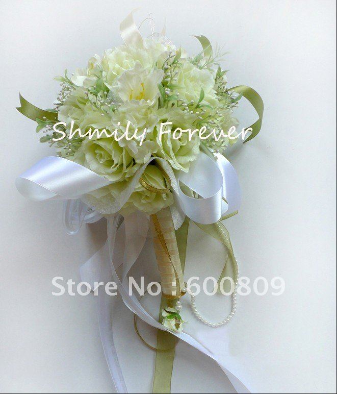 Fresh Green Color High quality Silk Wedding Throw BouquetBridal Bridesmaid 